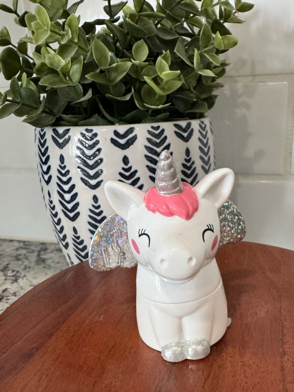 White and Pink Ceramic Unicorn Party Figurine